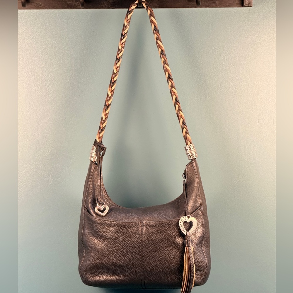 Brighton Barbados Hobo Bag | Black Pebbled Leather | Braided Strap | E100271